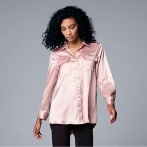 Simply Vera Vera wang pale pink long sleeve drop-tail button down shirt size XL